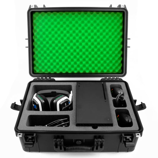 CASEMATIX Hard Shell Travel Case Compatible with Xbox Series X Console  Controllers  Headset and Other Accessories - IPX7 Waterproof and Crushproof Carrying Case with Customized Foam Interior