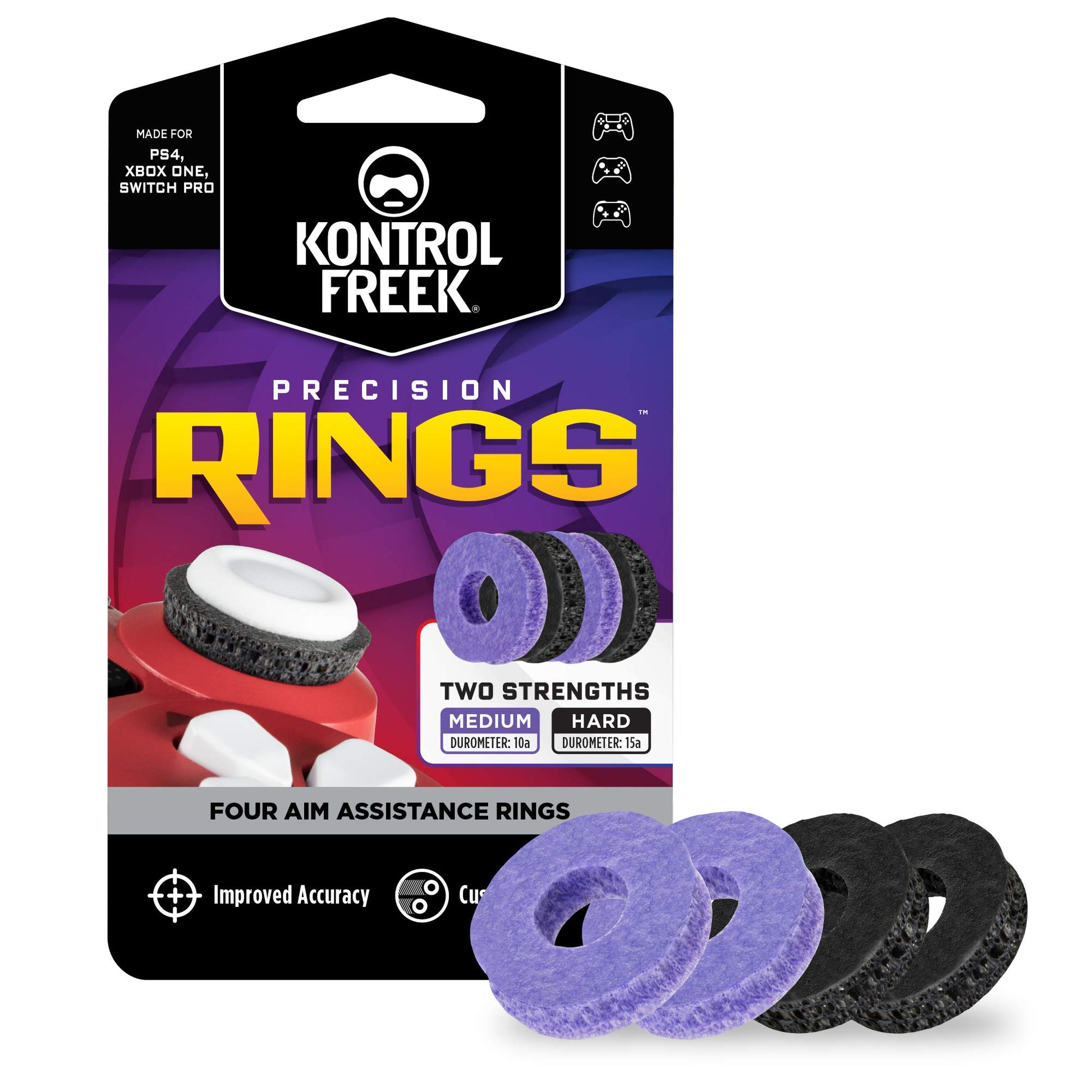 KontrolFreek Precision Rings | Aim Assist Motion Control for PlayStation 4 (PS4)  PS5  Xbox One  XBX  Switch Pro & Scuf Controller (Black/Purple)