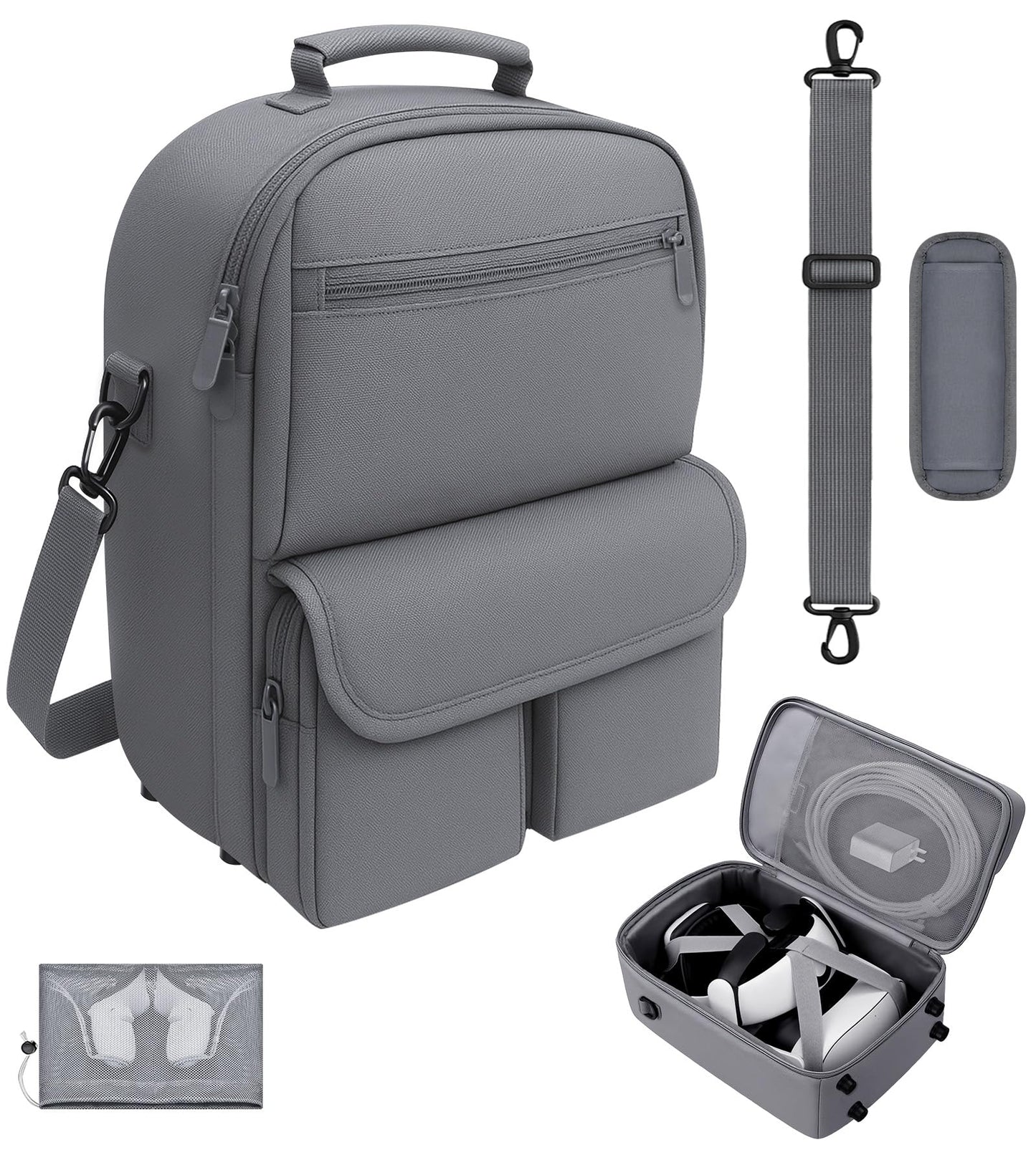 MS.CLEO Carrying Case for Meta Quest 3S/3/2  Tpartyl Case with Bag Strap  Large-Capacity Protective Storage for Oculus Quest 3S/3/2 Accessories  Fits Kiwi  BOBOVR Headstrap  fine design Strap with Battery