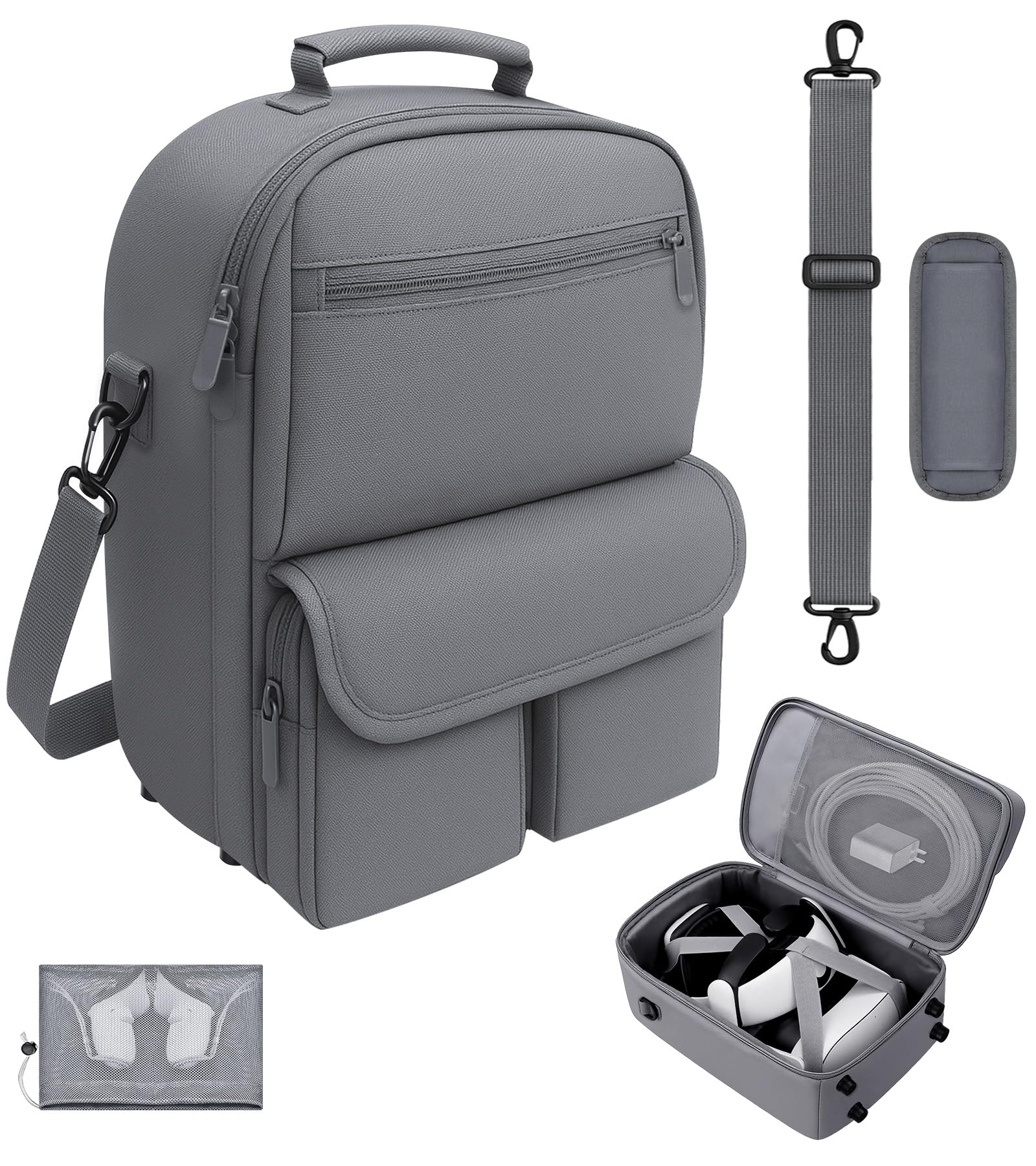 MS.CLEO Carrying Case for Meta Quest 3S/3/2  Tpartyl Case with Bag Strap  Large-Capacity Protective Storage for Oculus Quest 3S/3/2 Accessories  Fits Kiwi  BOBOVR Headstrap  fine design Strap with Battery