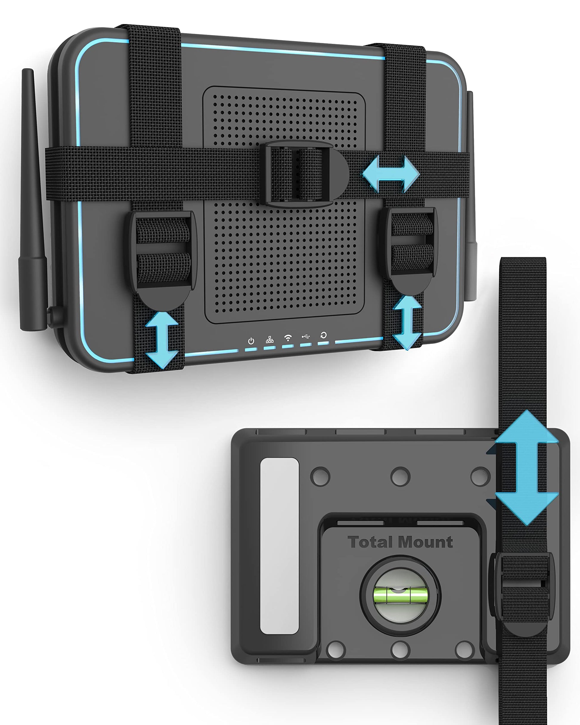 TotalMount Universal Mount for Electronics - Adjustable Strap Wall Mount for Your Router  Wireless System  Cable Modem  DVR  Xbox  PlayStation  and More (Black  Professional Shelf)