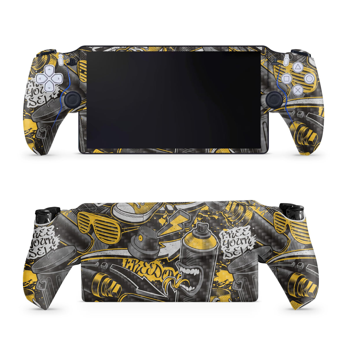Carbon Fiber Gaming Skin Compatible with PS5 Portal Remote Player - Yellow Hip Hop - fine 3M Vinyl Protective Wrap Decal Cover - Easy to Apply | Crafted in The USA by MightySkins