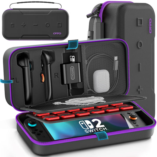 OIVO Carrying Case Compatible with 2025 Nintendo Switch  Portable Switch 2 Travel Carry Case Fit for Joy-Con 2 & Adapter  Hard Shell Protective Pouch Bag with 24 Game Slots  Purple
