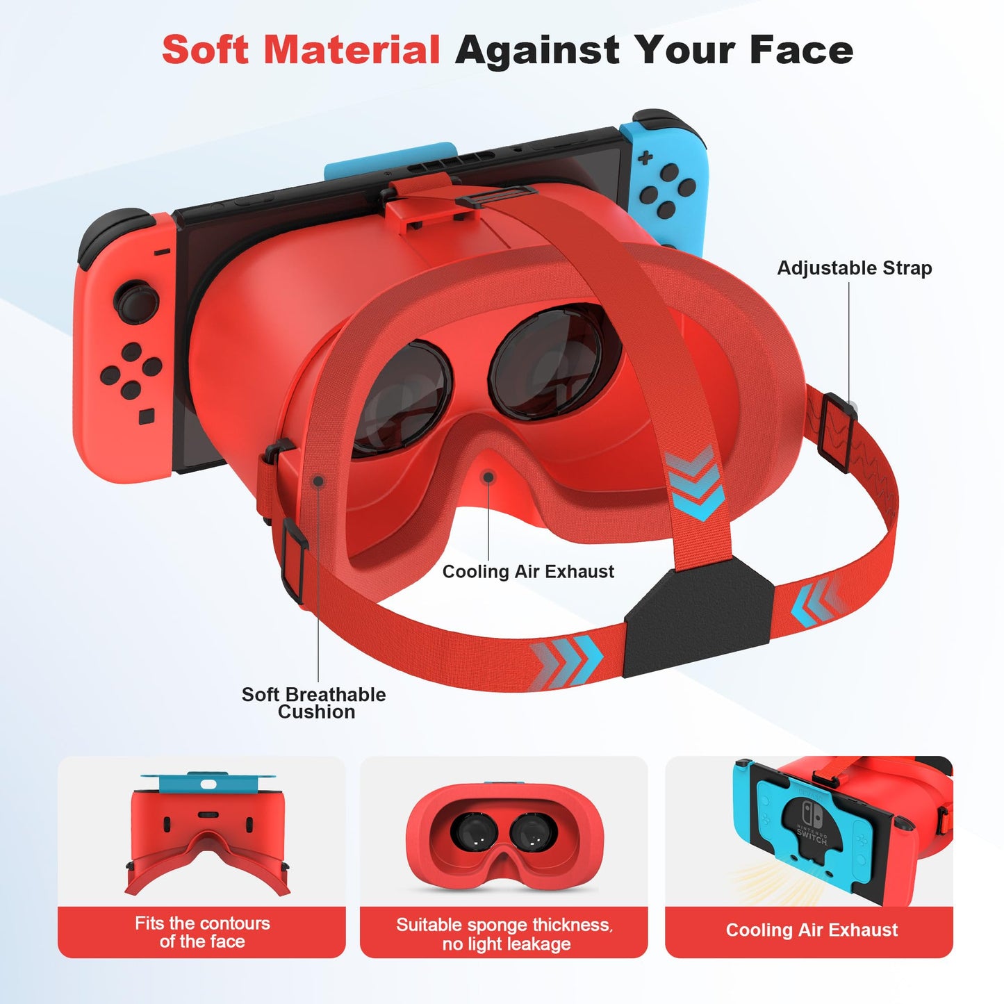 TIMETOP VR Headset for Nintendo Switch OLED, Adjustable HD Lenses, Comfortable Head Strap, Red Model