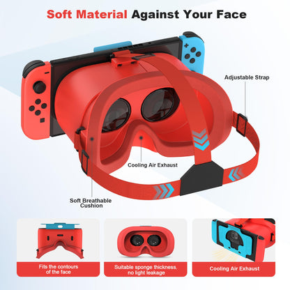 TIMETOP VR Headset for Nintendo Switch OLED, Adjustable HD Lenses, Comfortable Head Strap, Red Model