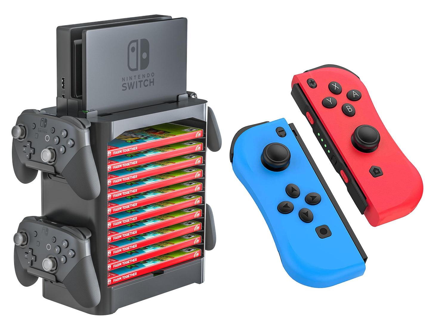 Skywin Game Storage Tower & Controller Stand, Universal Holder, 1 Pack, Black/Blue/Red, Model SW-2311-T1730KJCNSSB