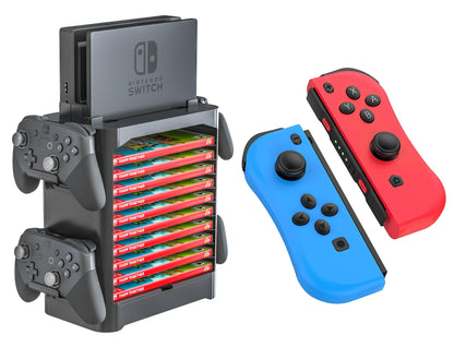 Skywin Game Storage Tower & Controller Stand, Universal Holder, 1 Pack, Black/Blue/Red, Model SW-2311-T1730KJCNSSB