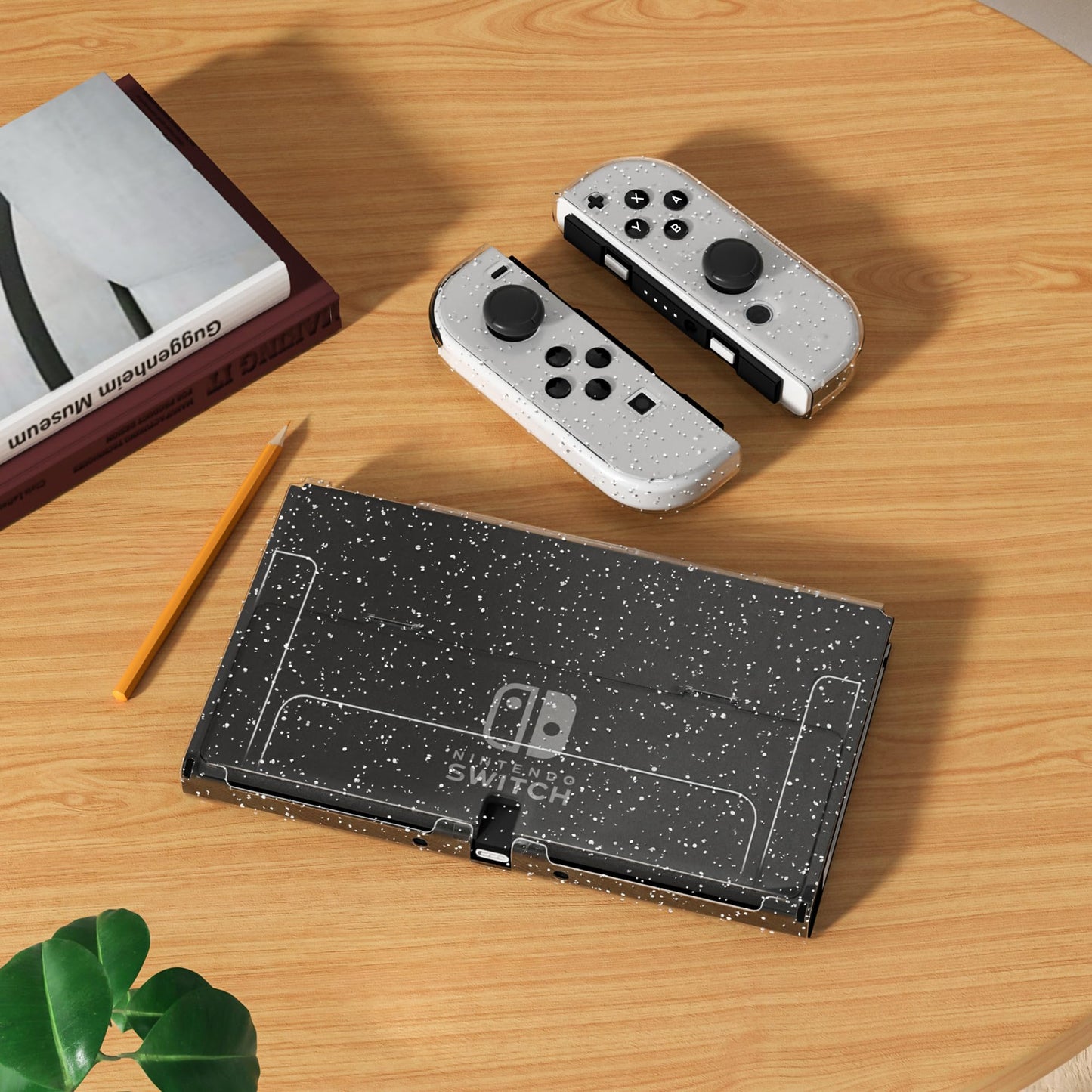 RHOTALL 3 in 1 Glitter Clear Case for Nintendo Switch OLED - Dockable, Shock-Absorbent, Anti-Scratch, Comfort Grip Shell