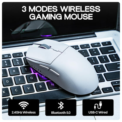 MechLands AJAZZ AJ139 V2 MC Gaming Mouse - 12,000 DPI, Wireless, 3 Modes, 500mAh Battery, Lightweight, White