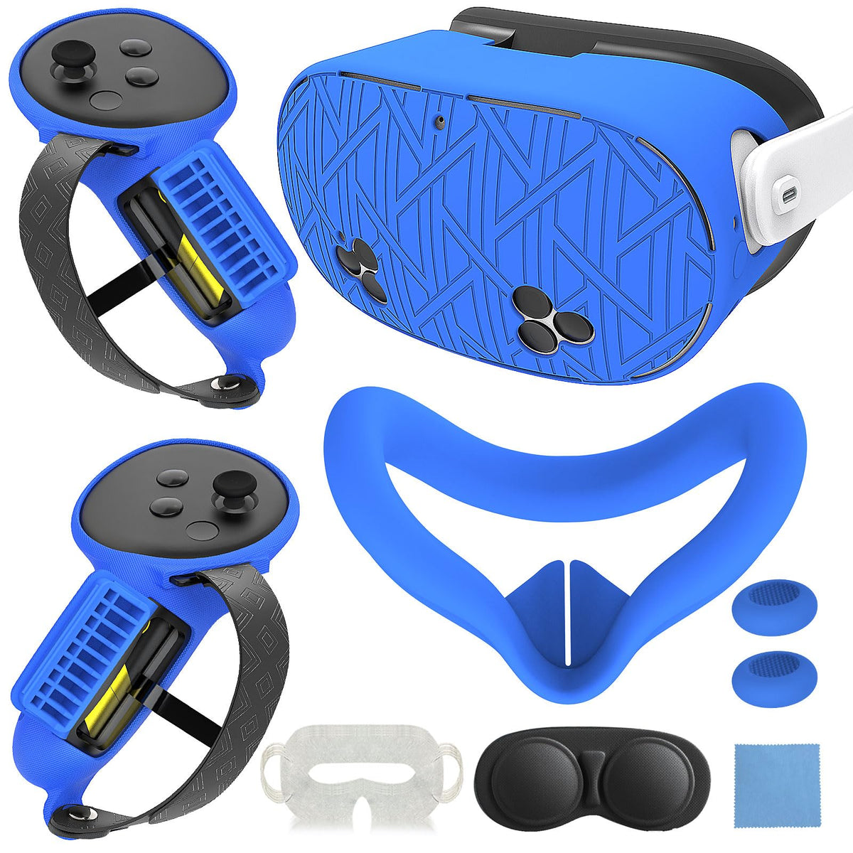 7-in-1 Protective Silicone Cover Set for Meta Quest 3s Accessories  Included Battery Opening Controller Grips  VR Silicone Face Cover and Shell Cover_(removee-Blue)