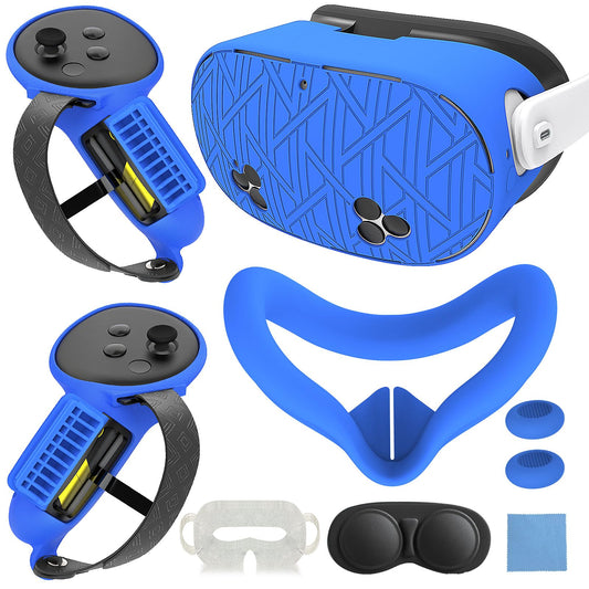 7-in-1 Protective Silicone Cover Set for Meta Quest 3s Accessories  Included Battery Opening Controller Grips  VR Silicone Face Cover and Shell Cover_(removee-Blue)