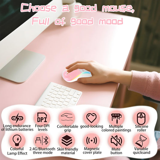 elec Space Wireless Bluetooth Mouse - Rechargeable, Silent, RGB, Ergonomic Design, Pink