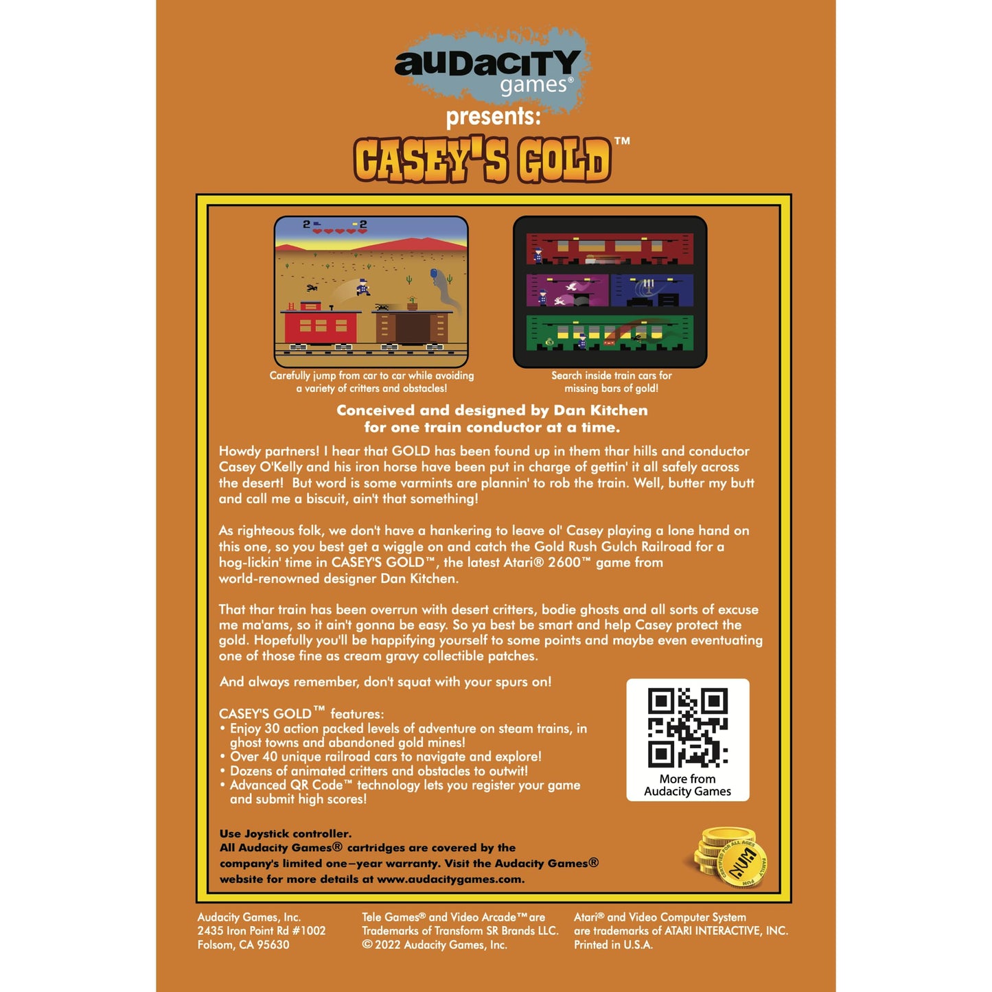 Audacity Games Casey's Gold - Atari 2600/7800 Game Cartridge, Factory-Sealed, Standard Edition, Retro Collectible for Gamers
