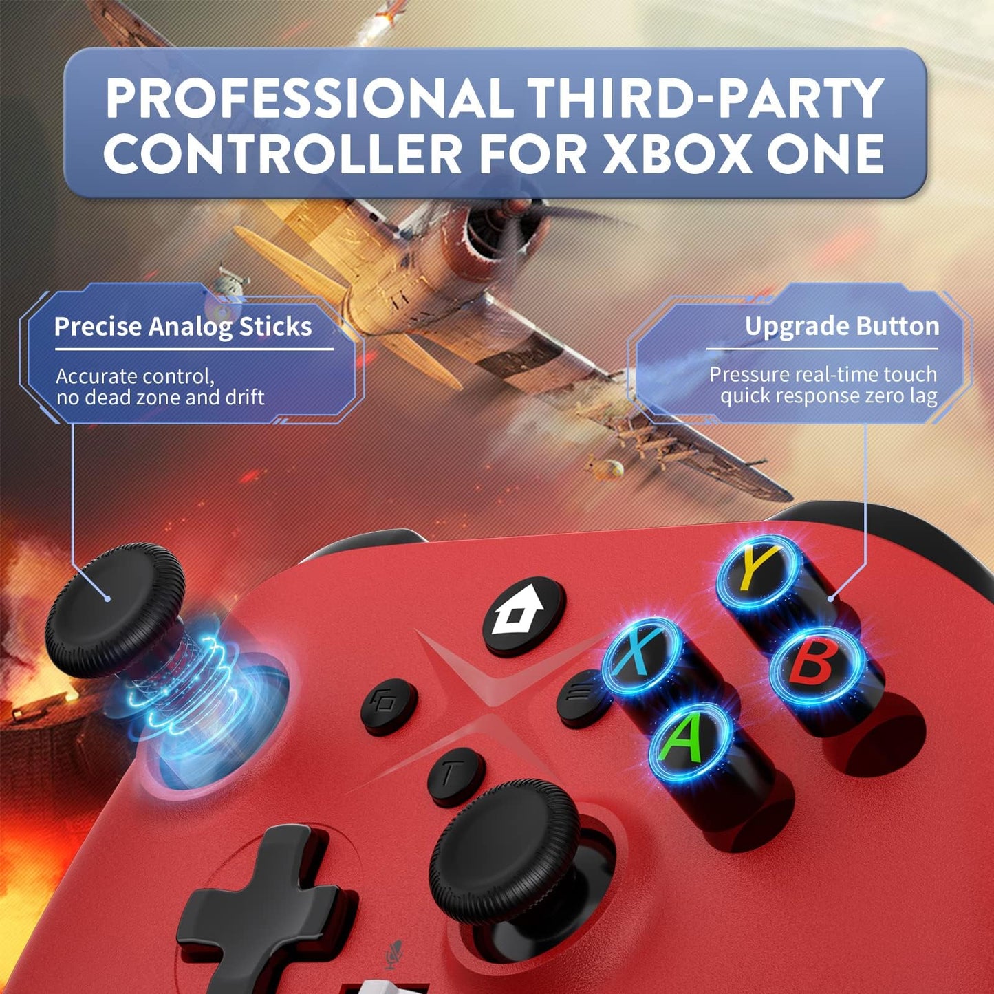 Nonbliep Xbox Controller 2 Pack - Wireless, Dual Vibration, 3.5mm Audio Jack, Turbo, 2.4GHz Adapter, White+Red
