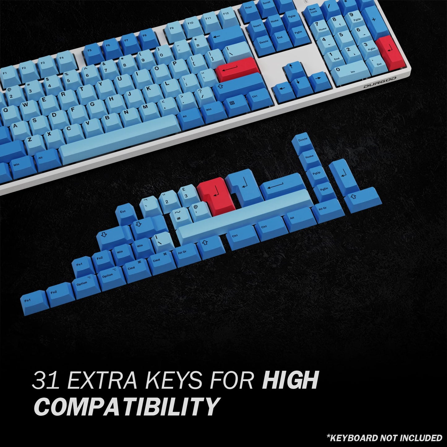 HK GAMING Dye Sublimation PBT Keycap Set - 139 Keys, Cherry Profile, ANSI US Layout, Marlins Color, Compatible with Cherry MX & Gateron