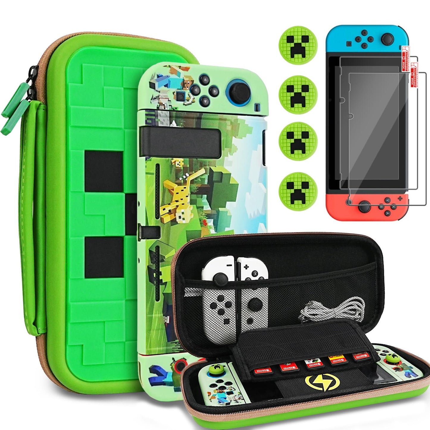 TIKOdirect Carrying Case Accessories for Switch Portable Tpartyl Case with Soft Protective Case  Screen Protectors and Thumb Grip caps  Green