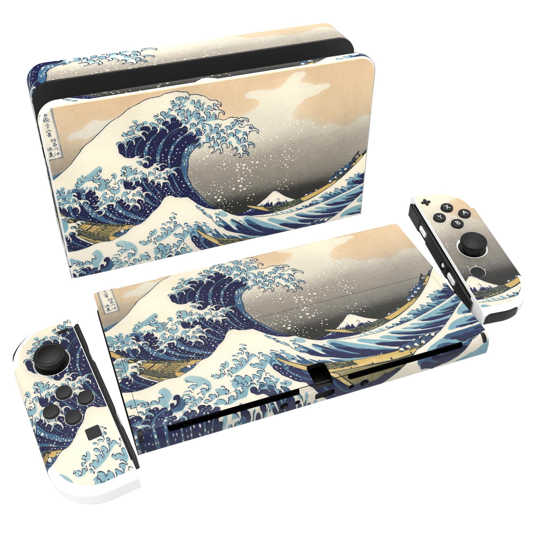 PlayVital Full Set Protective Stickers for Nintendo Switch OLED Model  Customized Vinyl Decal Skins for Switch OLED Console & Joycon & Dock & Grip - The Great Wave