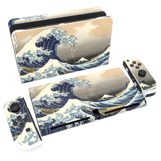 PlayVital Full Set Protective Stickers for Nintendo Switch OLED Model  Customized Vinyl Decal Skins for Switch OLED Console & Joycon & Dock & Grip - The Great Wave