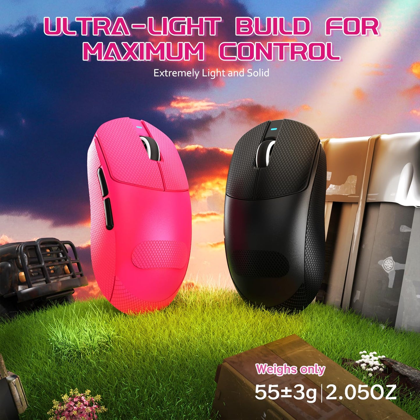 MAMBASNAKE X8 Plus Wireless Gaming Mouse - 55g Lightweight, Ergonomic, 40K DPI, Red White Tape, Programmable Buttons for PC/Mac