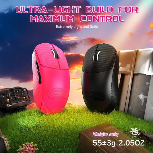 MAMBASNAKE X8 Plus Wireless Gaming Mouse - 55g Lightweight, Ergonomic, 40K DPI, Red White Tape, Programmable Buttons for PC/Mac