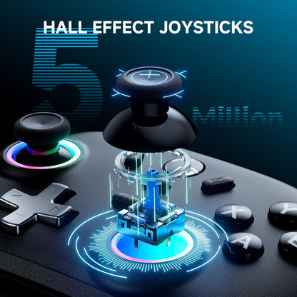 ECHTPower Wireless PC Gaming Controller - Hall-Effect Joysticks, 1000Hz Polling Rate, Turbo & Vibration, Black, Model EP01BK