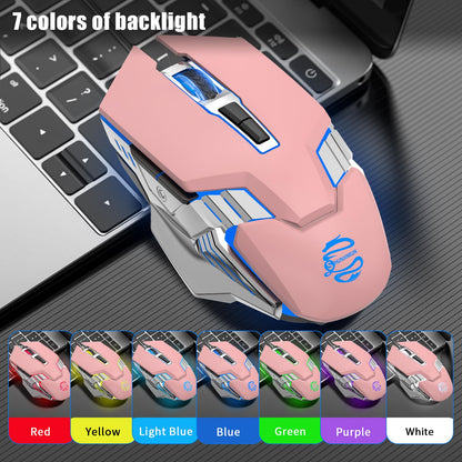 SHUNJINRUN Wireless Bluetooth Mouse, Rechargeable, Multi-Device, RGB, Pink, Model SJR343