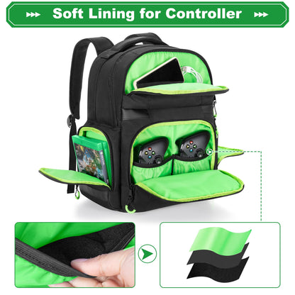 PGmoon Carry Backpack for Xbox Series X/S - Large Green Case with Storage for Console, Headset & Controllers - Model CAPG00501