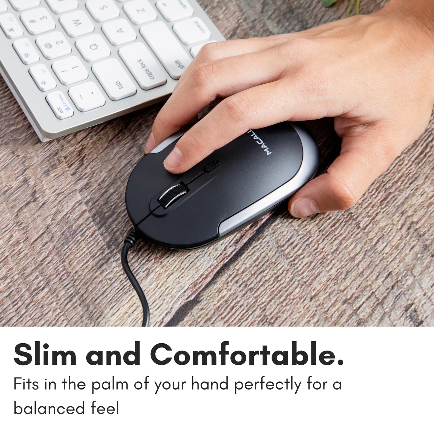 Macally Silent Wired Mouse - Slim USB Optical Mouse for Mac/PC - DPI Switch - Space Gray Trim - Model DYNAMOUSESG - Pack of 1