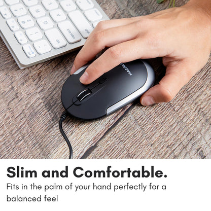 Macally Silent Wired Mouse - Slim USB Optical Mouse for Mac/PC - DPI Switch - Space Gray Trim - Model DYNAMOUSESG - Pack of 1