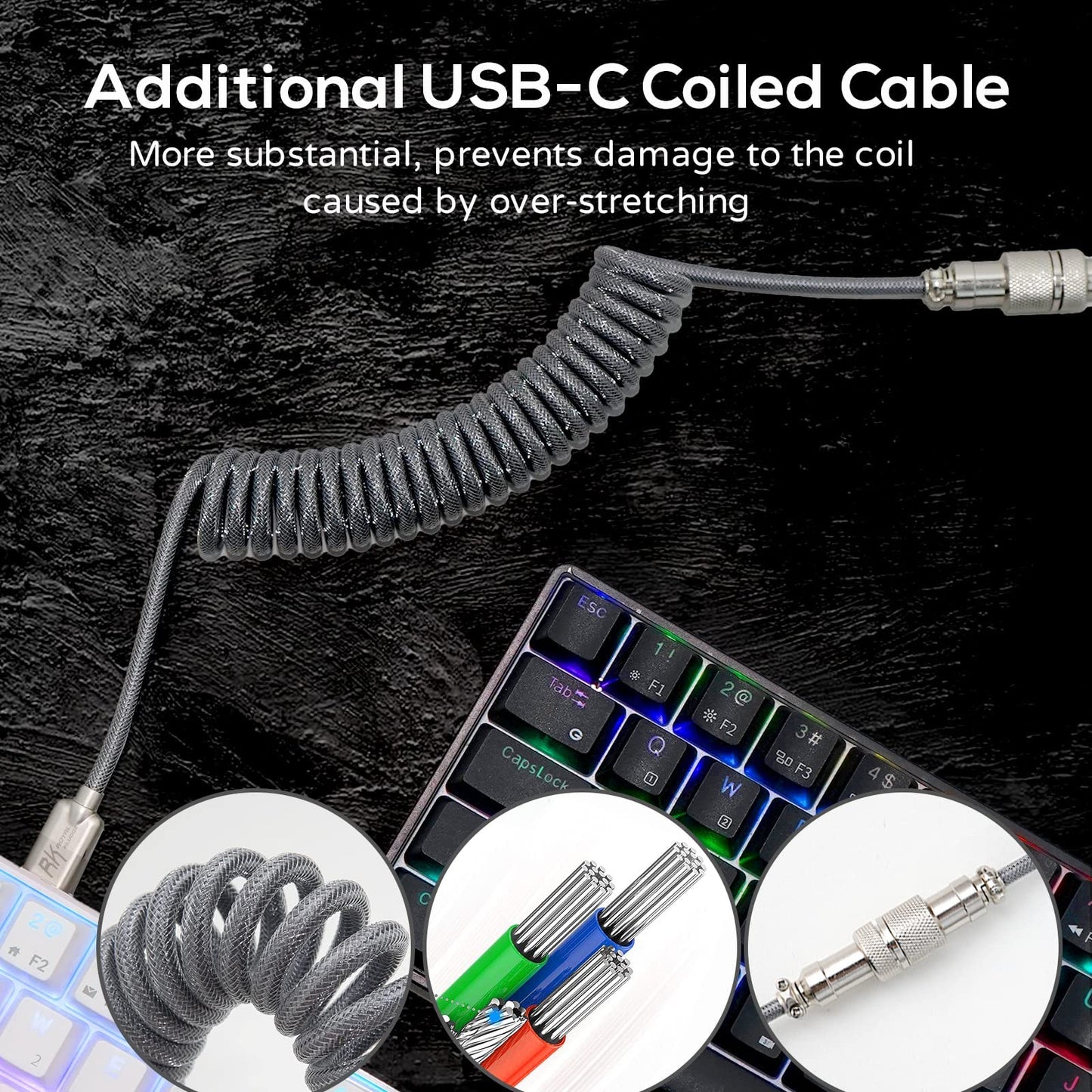 RK ROYAL KLUDGE RK61 60% Mechanical Keyboard - Hot-Swappable Brown Switch, Wireless RGB, Coiled Cable, White