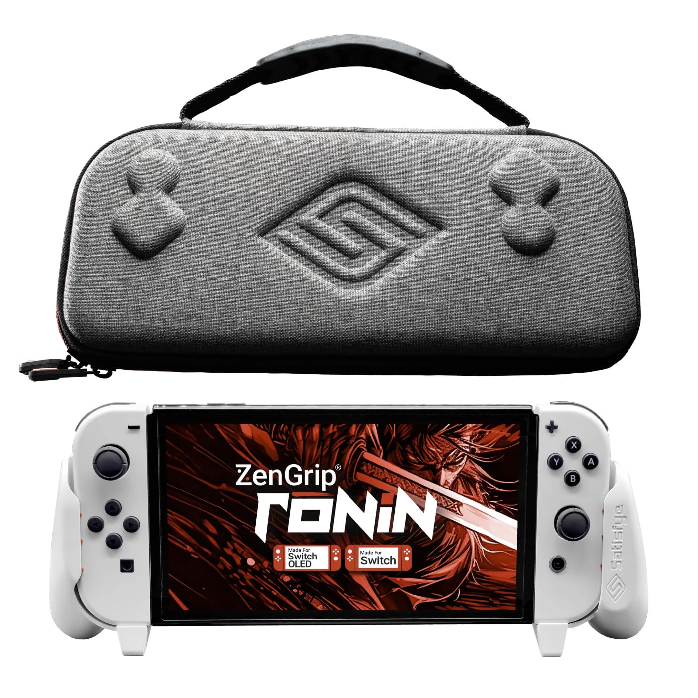 Satisfye - ZenGrip Ronin White Slim Bundle  Accessories Compatible with Nintendo Switch & OLED - The Bundle includes: White ZenGrip and Grey ZenCase Slim (WHITE)