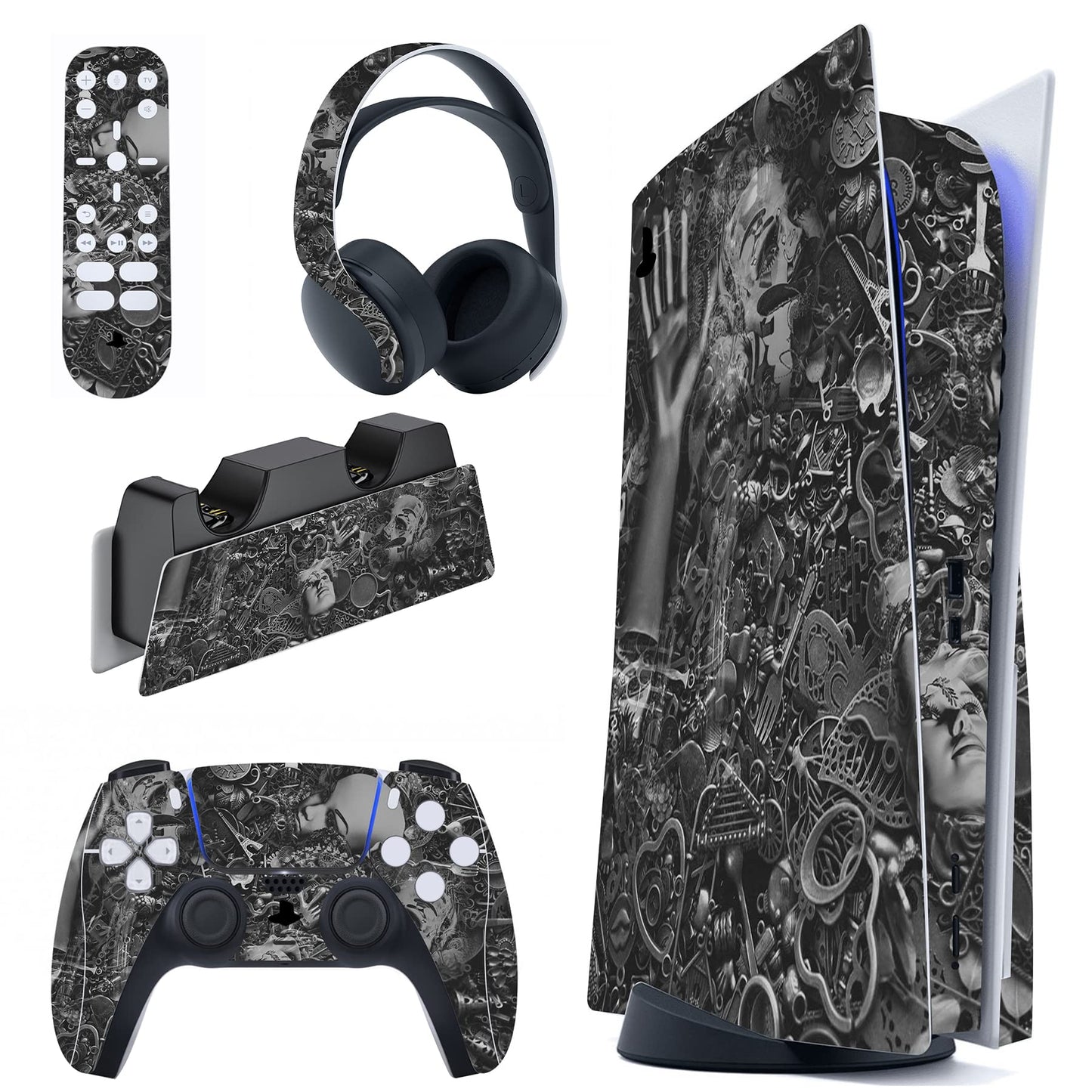 PlayVital for ps5 Skin - Disc Edition Full Set Console Controller Skin  Vinyl Decal Wrap Sticker Cover for ps5 Controller & Charging Station & Headset & Media Remote - Splattering Paint