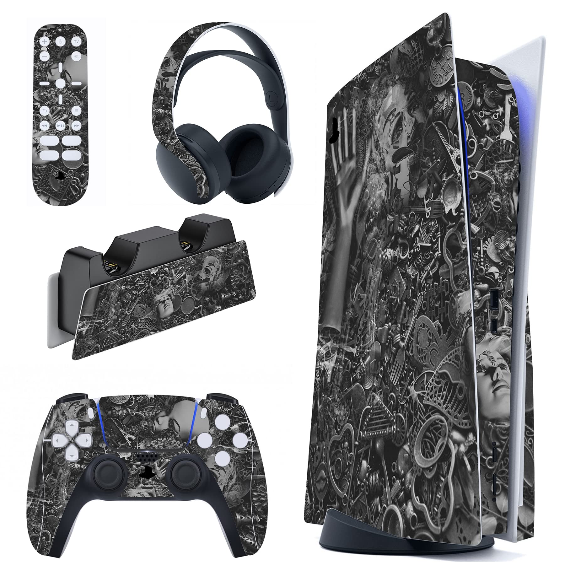 PlayVital for ps5 Skin - Disc Edition Full Set Console Controller Skin  Vinyl Decal Wrap Sticker Cover for ps5 Controller & Charging Station & Headset & Media Remote - Splattering Paint