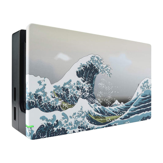 eXtremeRate Custom Soft Touch Grip Faceplate for Nintendo Switch Dock, The Great Wave Patterned DIY Replacement Housing Shell fo
