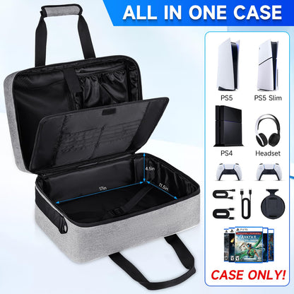 LEFOR·Z PS5 Carrying Case - 17 Pocket Travel Storage Bag, Grey, 17 x 12 x 12 inches, Thick Padding for PS5/PS4 Accessories