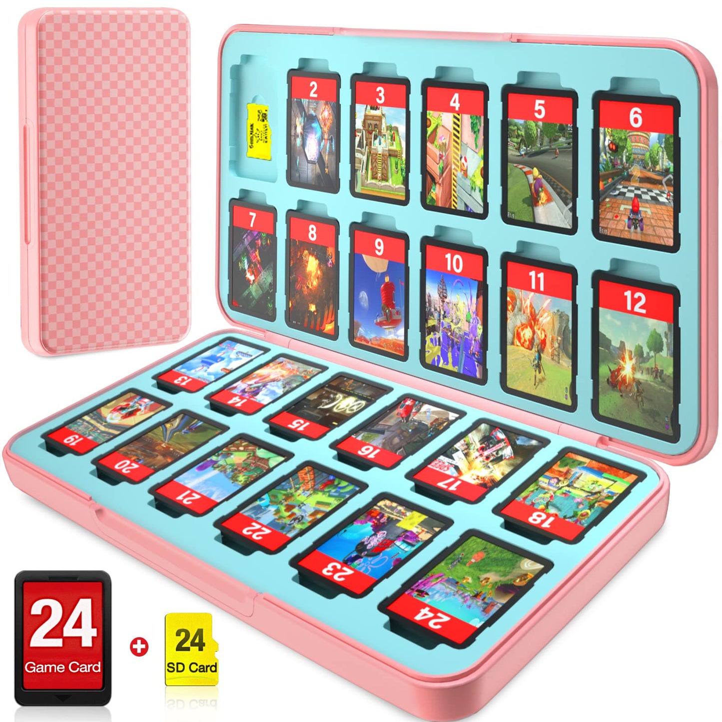 CYKOprotective gear Game Card Case Holder for Nitendo Switch/Switch 2(2025) - Hard Shell refill unit Case with 24 Game sections & 24 Micro SD Card sections  Portable Protective Organizer Tpartyler  Plain Pink