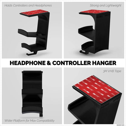 BRAINWAVZ VULCAN Under Desk Controller & Headphone Hanger for XBOX, PS5, PC - Black