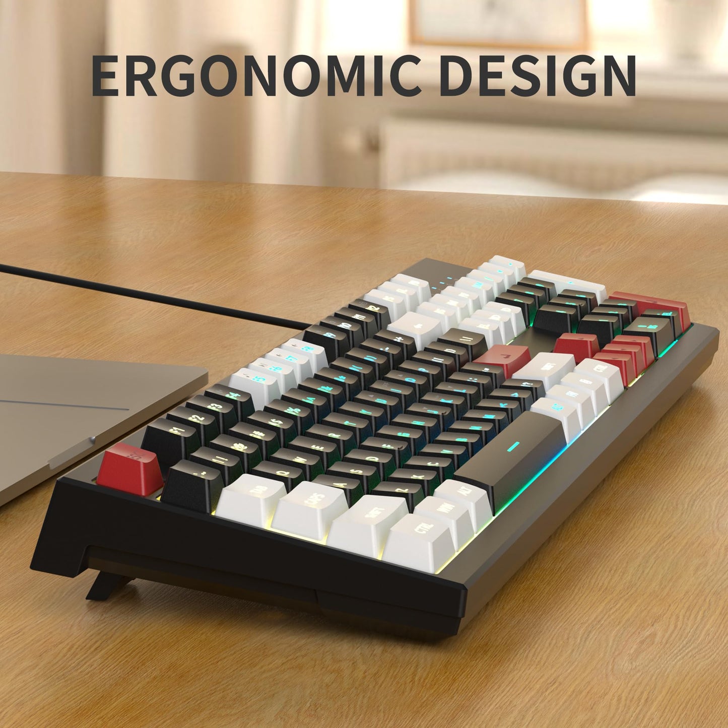 MageGee K2 Wired RGB Backlit Keyboard - 104 Keys Waterproof Ergonomic - Knight Red for PC/Laptop/MAC