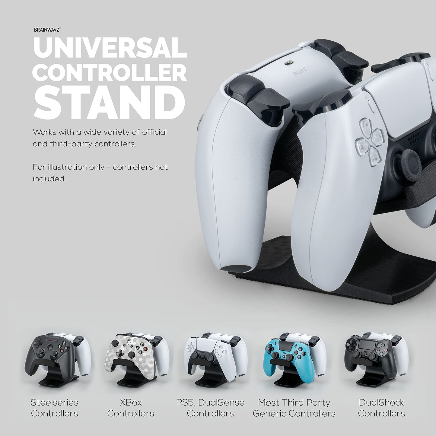 BRAINWAVZ Dual Game Controller Stand - Universal Holder for Xbox ONE, PS5, PS4, PC - UGDS-03 Black
