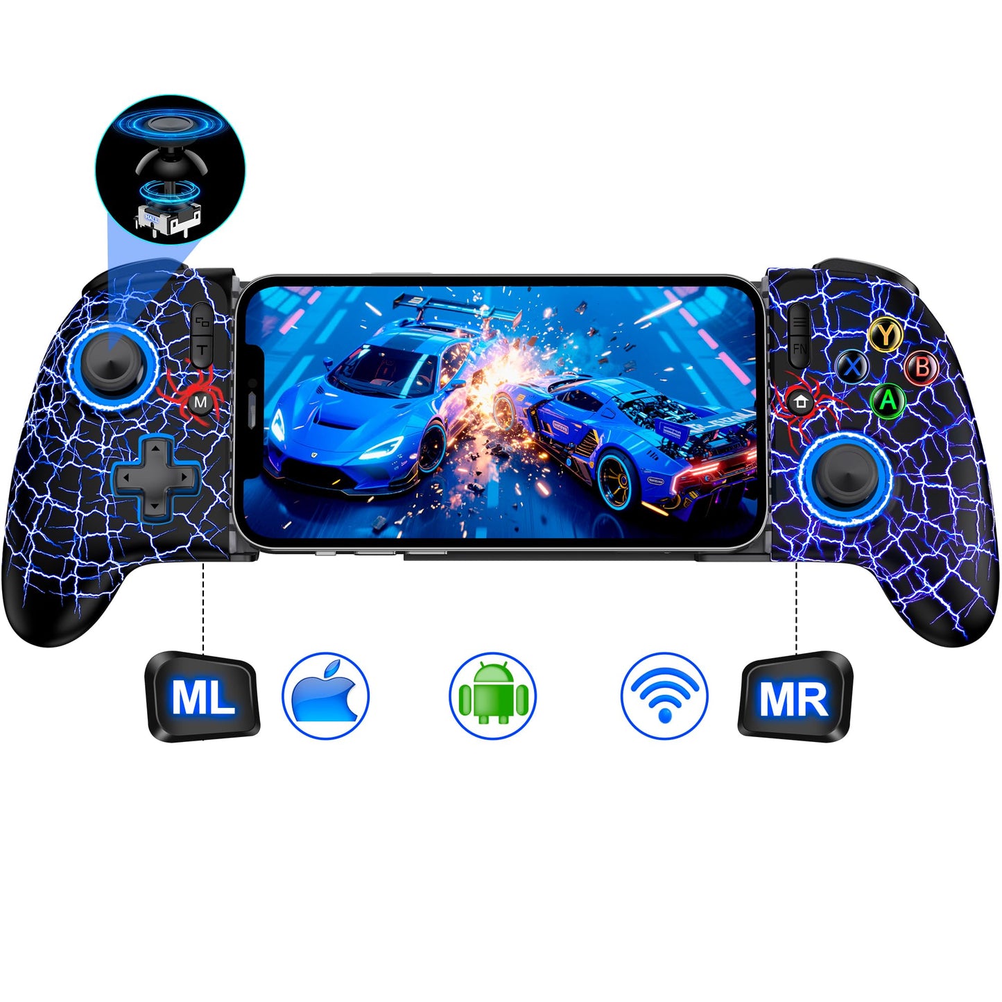 Mobile Game Controller for iPhone 16/15 & Android  Android Phone Gaming Controller with Hall control button/Joysticks  Wireless Full-Size Gamepad for Xbox Game Pass  Steam Link  Roblox  Call of Duty