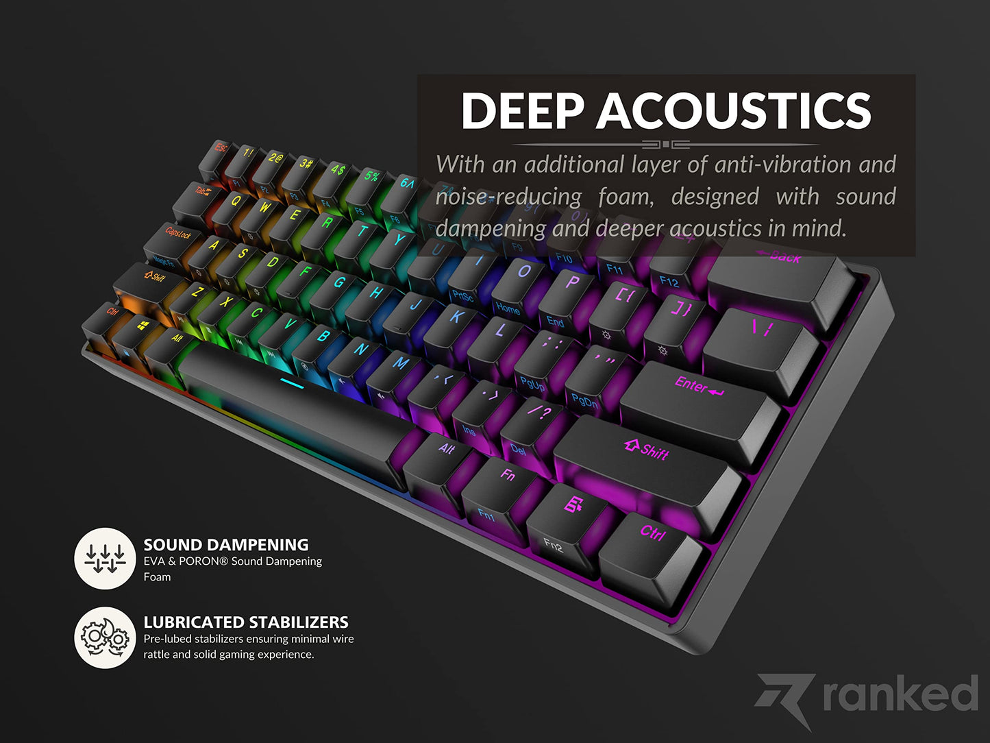 Ranked Supernova 60% Hot Swappable Mechanical Gaming Keyboard | 61 Keys RGB LED Backlit | Black | Gateron Optical Black