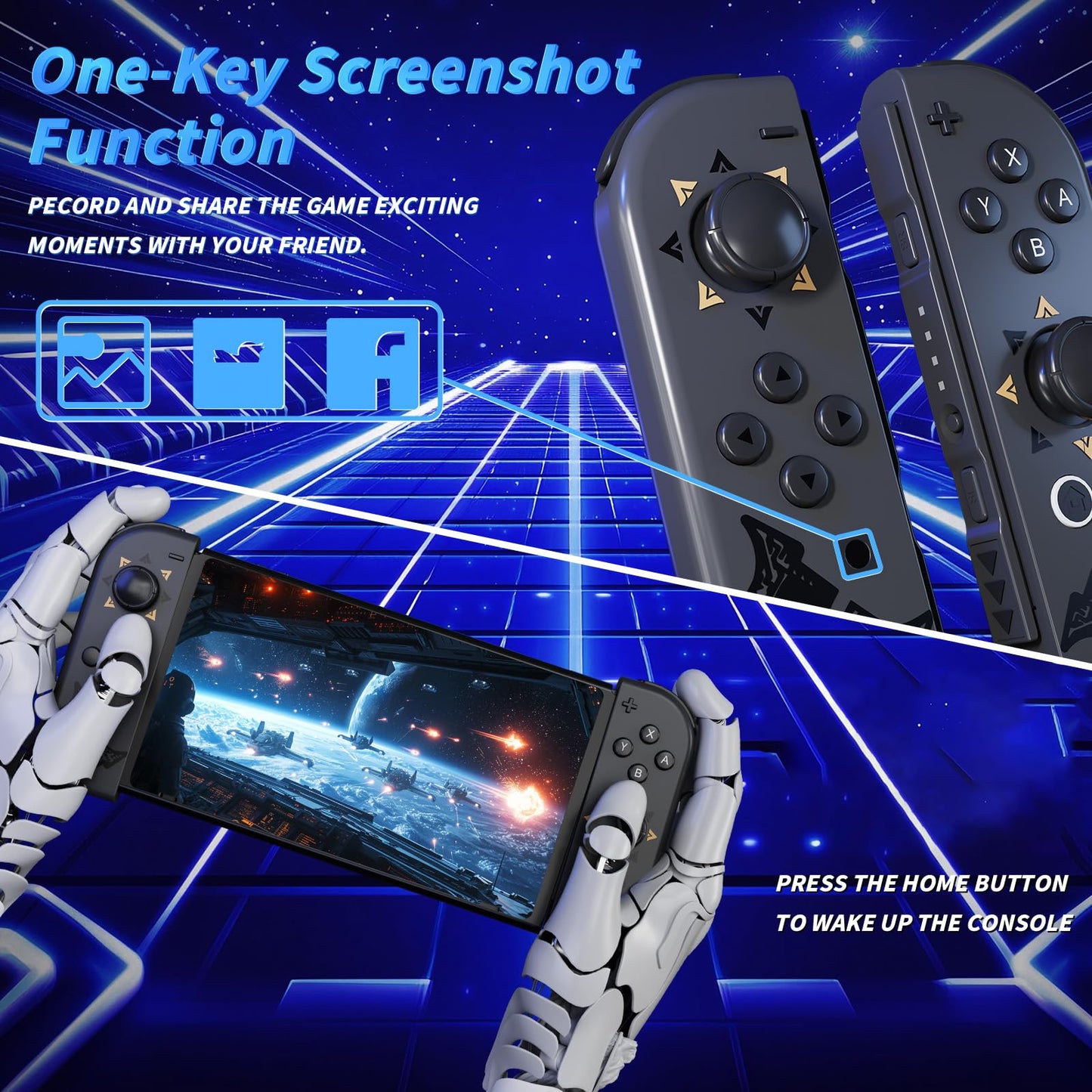 Hqeeun Switch Controller - Dual Vibration, Motion Control, Grey, Model HQ002-2FBA