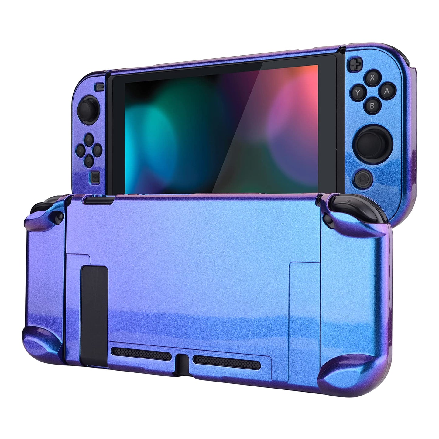 eXtremeRate PlayVital Hard Shell Back Cover for Nintendo Switch - Dockable, Chameleon Purple Blue, Model NTP303, Plastic Protector