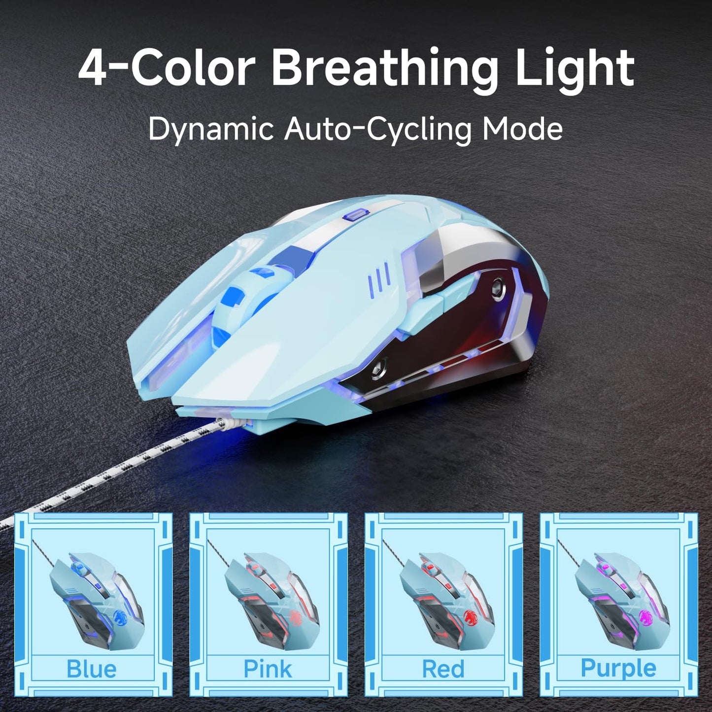 SEUNKWANG G3 Wired Gaming Mouse - 2400 DPI, 6 Programmable Buttons, Metal Base, Blue Breathing Light for PC/Laptop