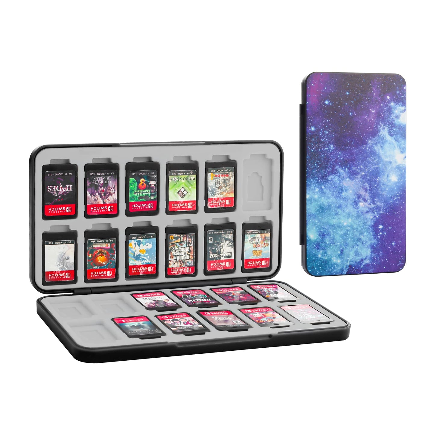 GLDRAM Game Card Case for Nintendo Switch 2/NS/Lite/OLED  Soft Lining Game Storage with 24 Game Card Slots & 24 Micro SD Card Slots  Portable Game Cartridge Holder with Magnetic Closure (Starry Sky)