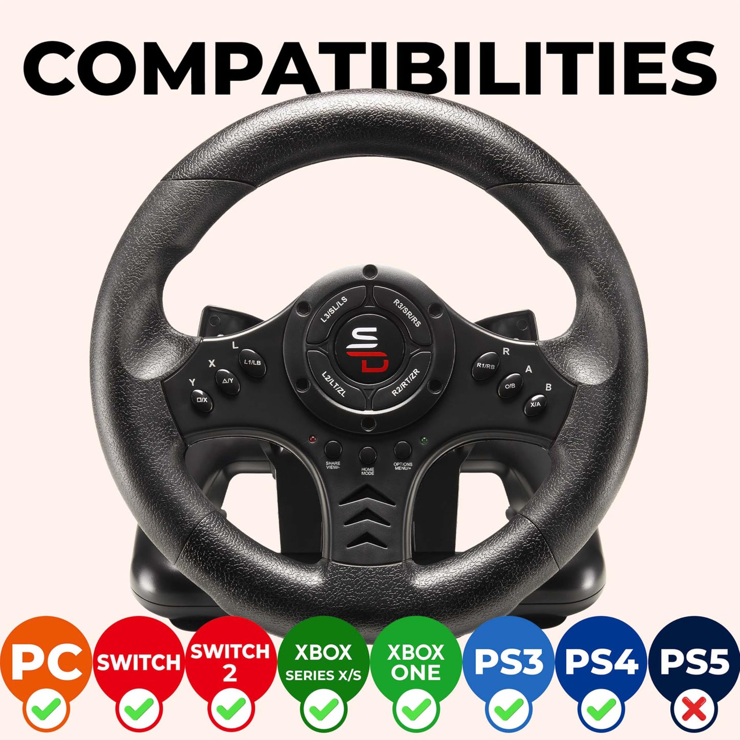 SUBSONIC Superdrive SV450 Racing Steering Wheel with Pedals for Xbox, PS4, PC - Black - Model SA5426-NG