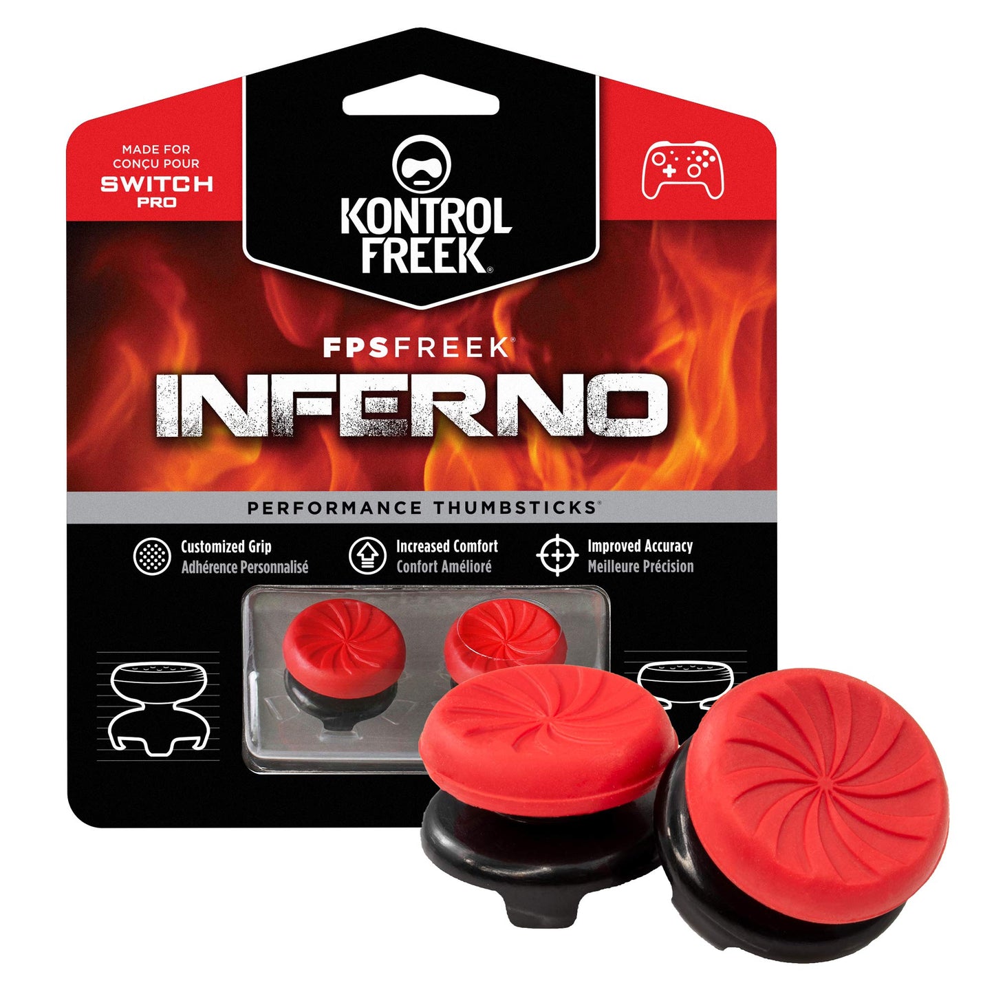 KontrolFreek FPS Freek Inferno Performance Thumbsticks for Nintendo Switch Pro Controller - High-Rise Concave - Red - Model 399433