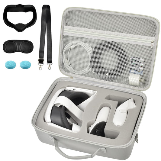 Hard Carrying Case for Met Quest 3/ Quest 3S/ for Oculus Quest 2 All-in-One VR Gaming Headset and Touch Controllers  Travel Storage Bag with Silicone Face Cover & Lens Protector & Accessories - Grey