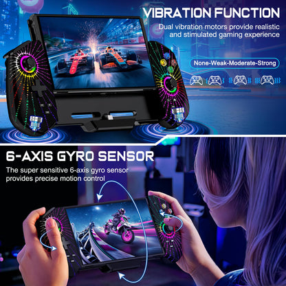 KICKDOT Wired Switch Pro Controller with Hall Joystick, Turbo, 4 Game Slots, Vibration, Black-Magical, for Nintendo Switch/OLED