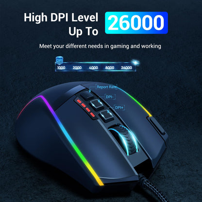 Redragon M915-RGB Wired Gaming Mouse, 26,000 DPI Optical Sensor, Ergonomic Design, Black, Programmable RGB for Laptop/PC/Mac